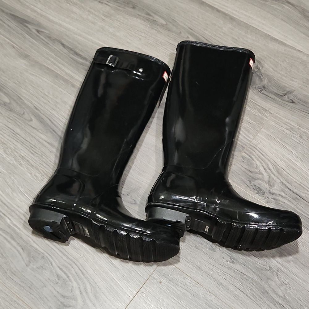 GUC Hunter High Gloss Black Tall Knee High Rubber Rain Boots - Picture 9 of 10